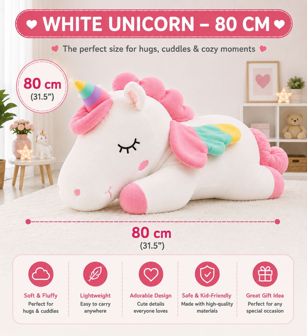 Unicorn Plush Pillow, Large Stuffed Animal, Kids Room & Nursery Decor