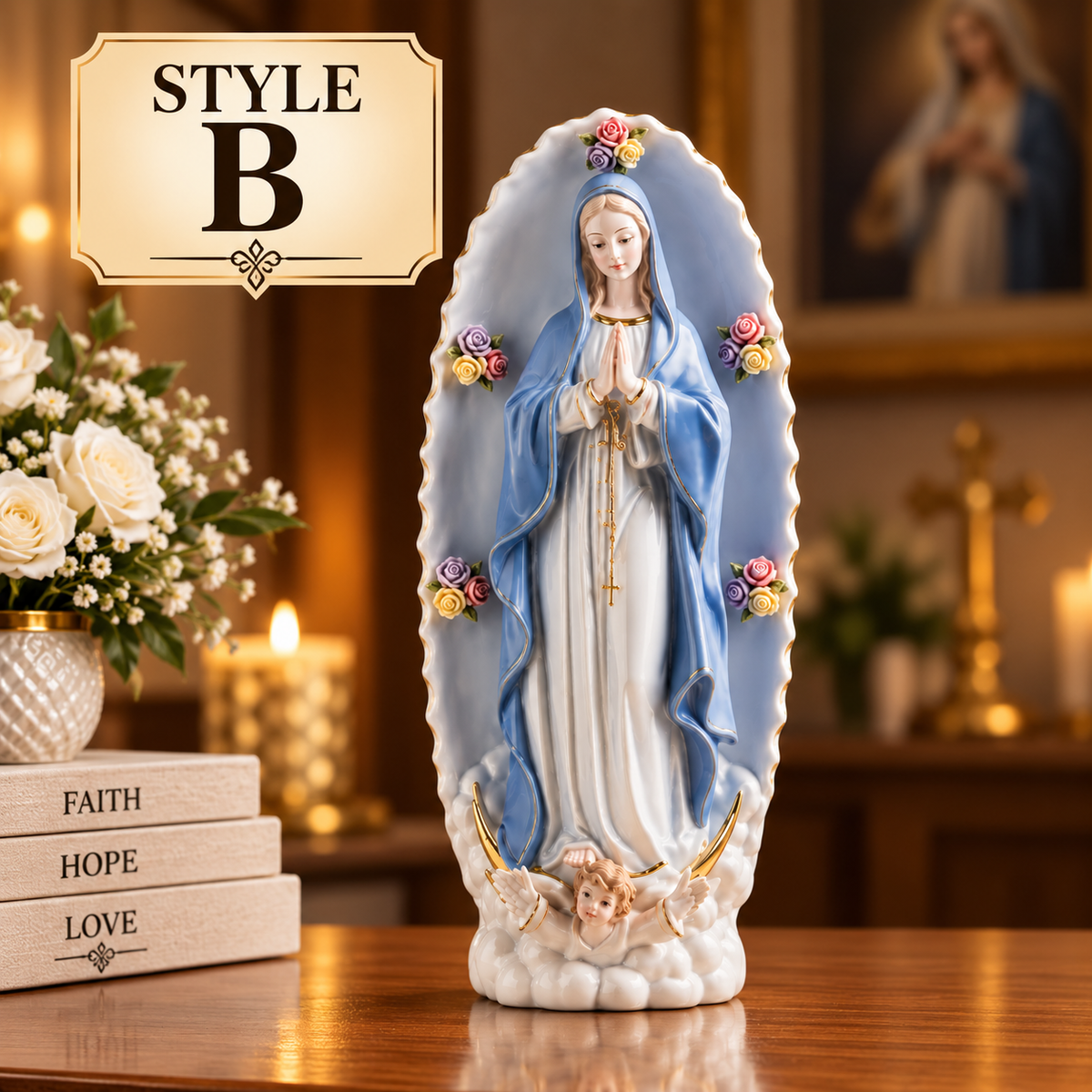 Catholic Statue Set Christian Home Decor Jesus Mary Figurines Religious Shelf Display