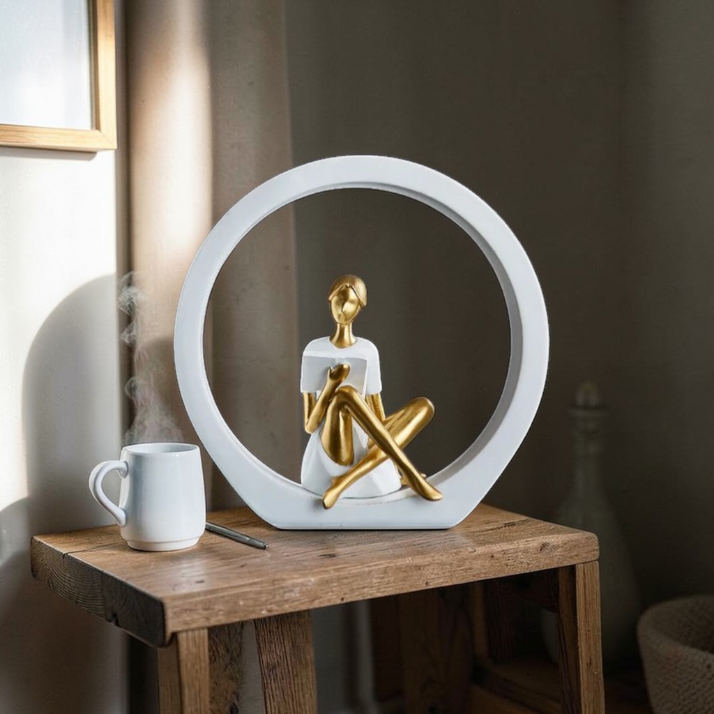 Reading girl ring sculpture modern interior decor