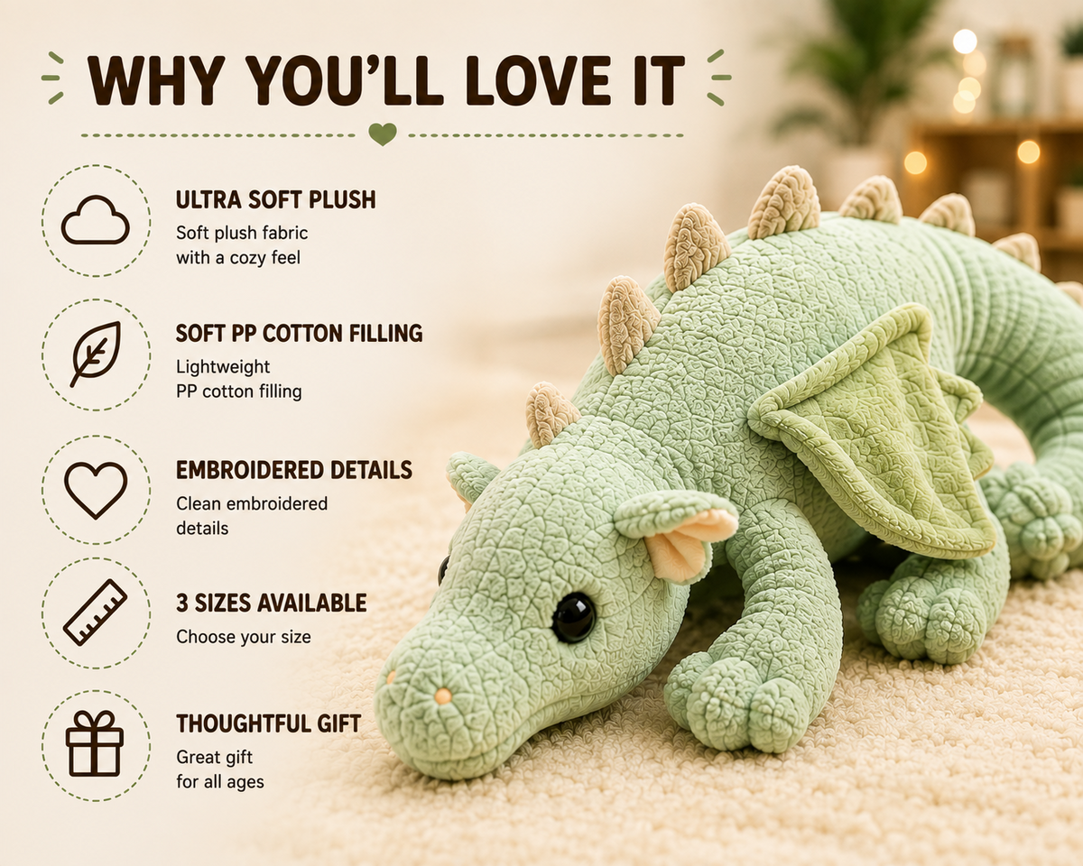 Flying dragon plush features