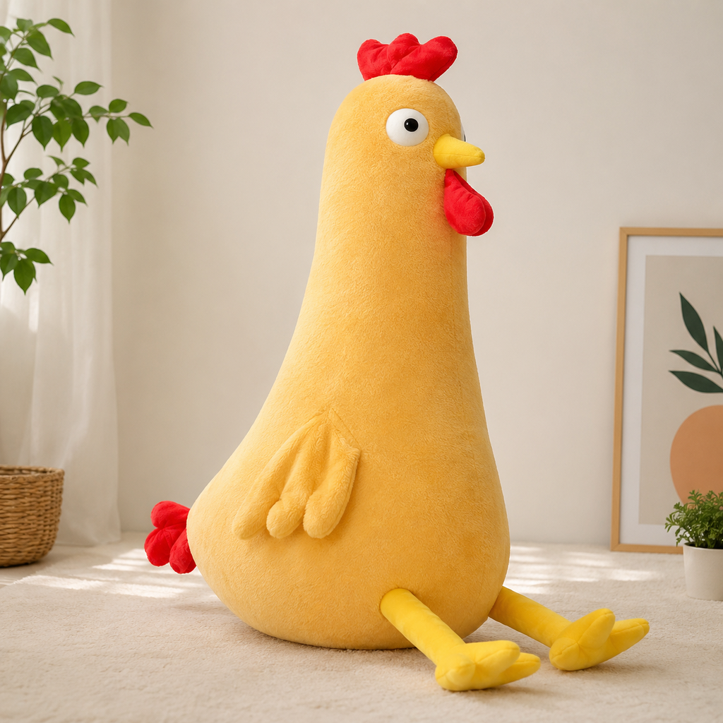 Funny chicken plush pillow in light yellow