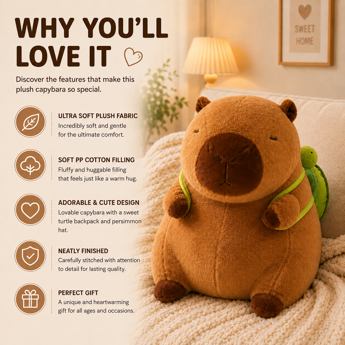 Giant capybara plush with turtle backpack image 12