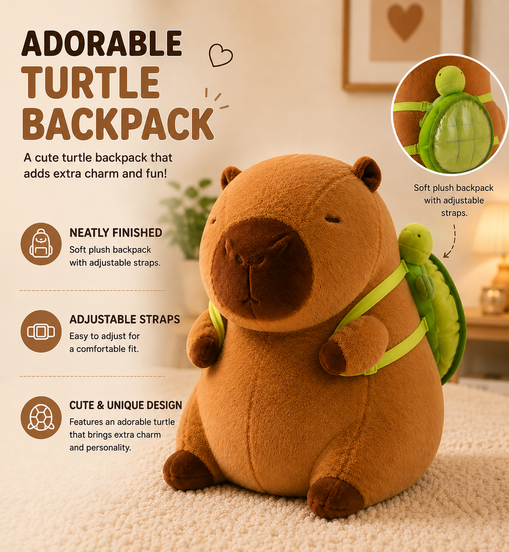 Giant capybara plush with turtle backpack image 2