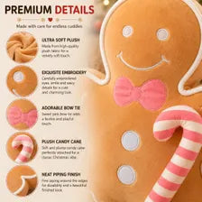 Gingerbread Plush Pillow – Christmas Cushion in 2 Sizes