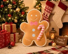Gingerbread Plush Pillow – Christmas Cushion in 2 Sizes
