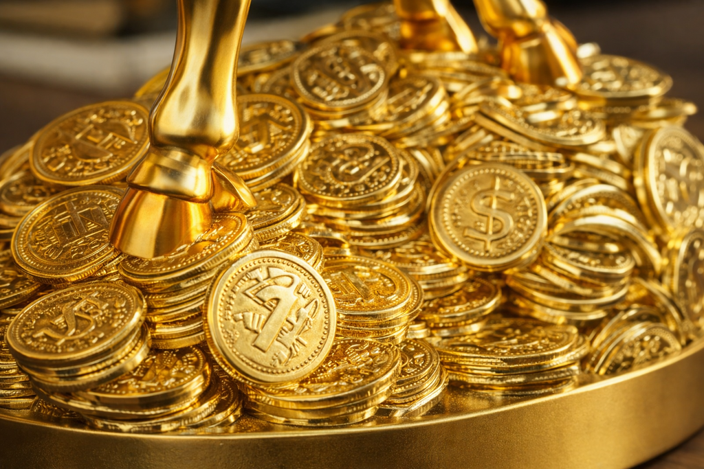 Close-up detail of golden coin base