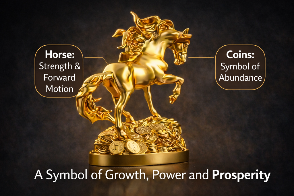 Golden horse statue symbolic design details