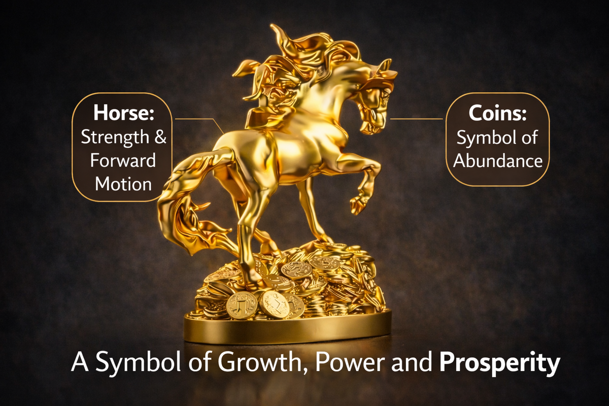 Golden horse statue symbolic design details