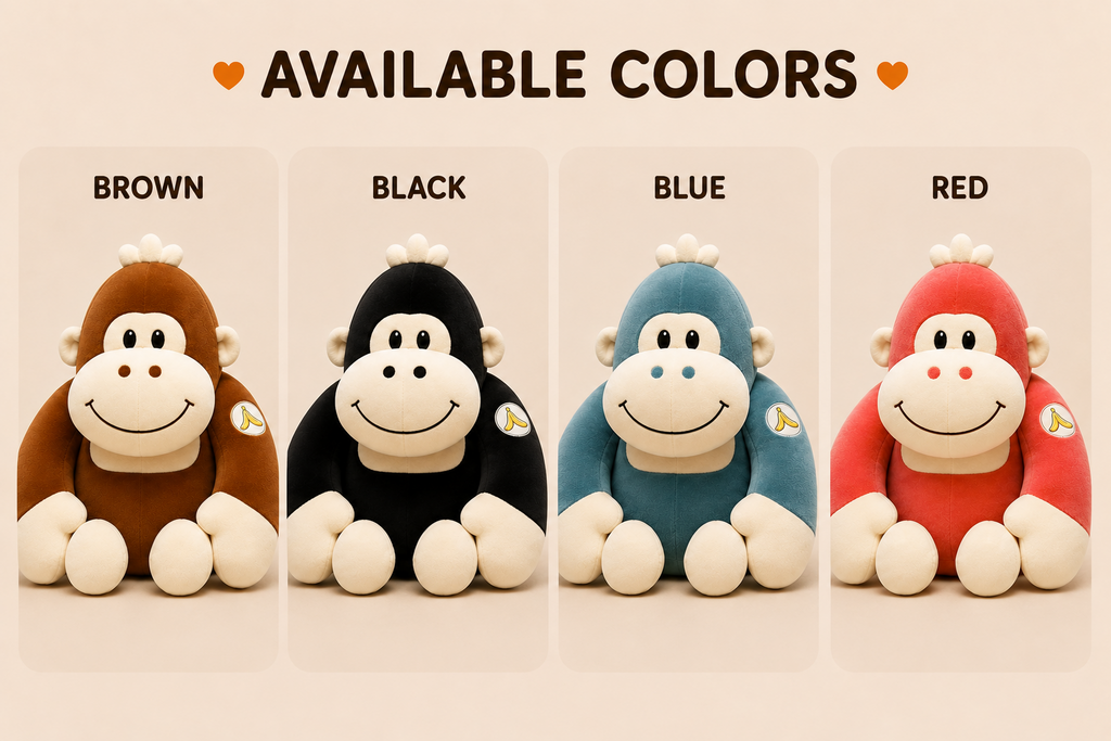 Gorilla plush available colors brown black blue red