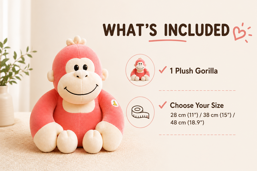 Gorilla plush what is included and available sizes