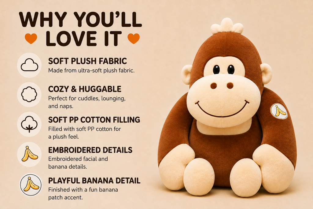 Gorilla plush features and details