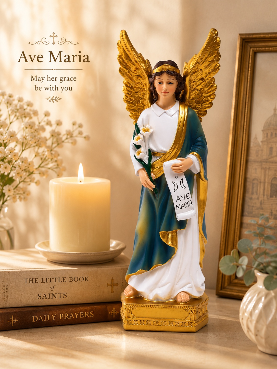 Guardian Angel with staff Catholic resin statue