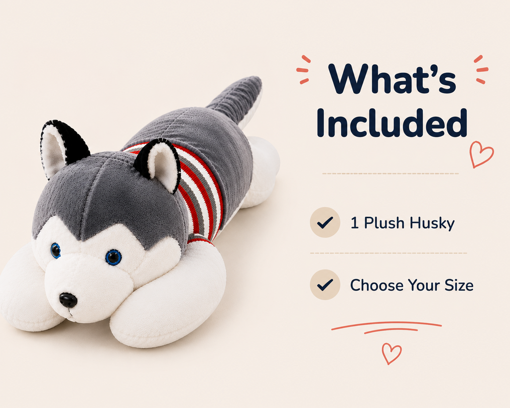 Husky plush body pillow package contents