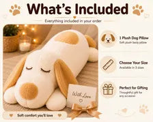 Large Sleeping Dog Plush Pillow, Stuffed Animal, Body Cushion, 3 Sizes