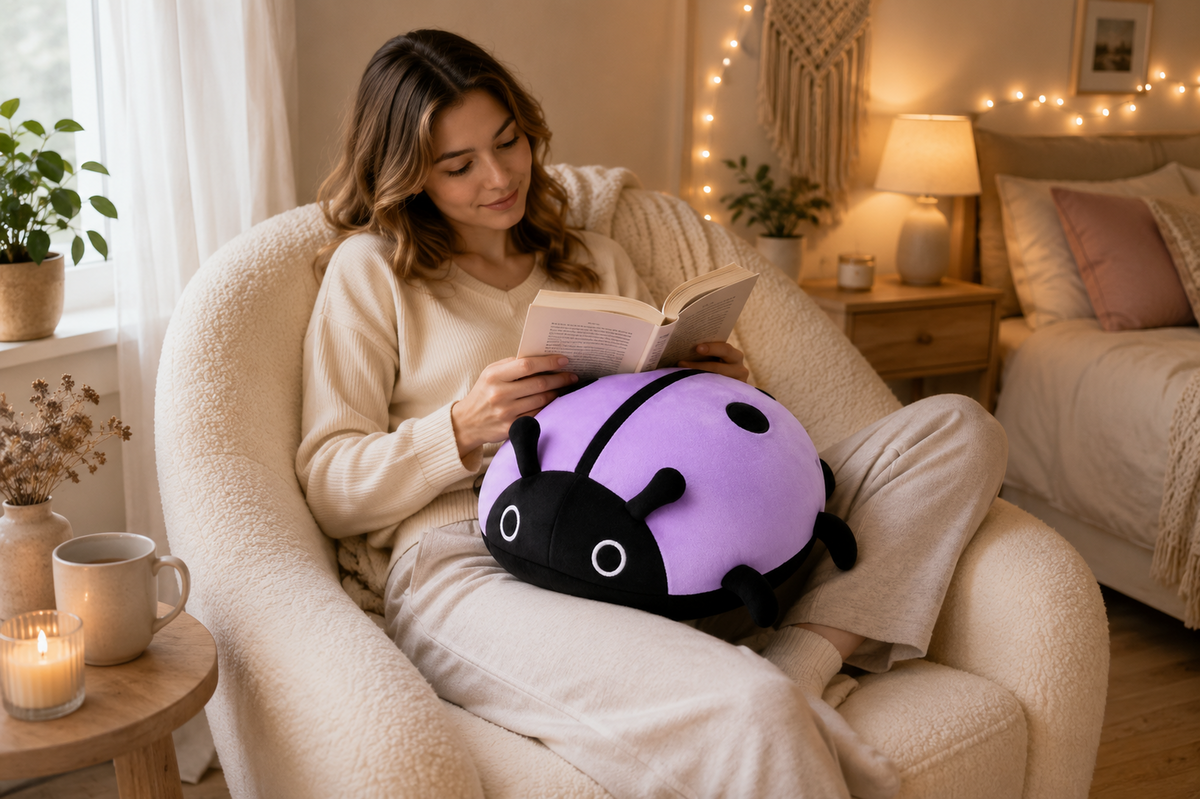Ladybug plush pillow lifestyle image