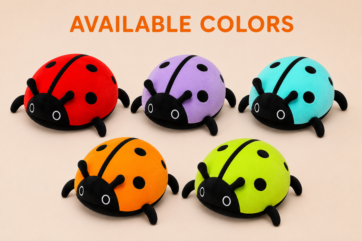 Ladybug plush pillow in available colors