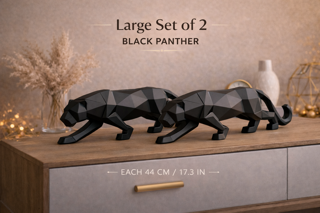 Large black geometric panther set of two