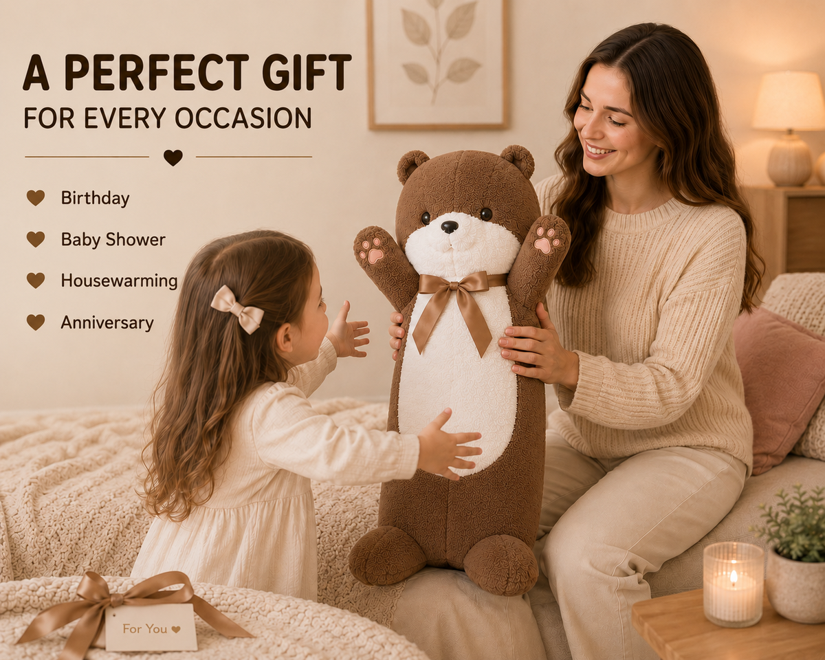 Beige large plush bear pillow 80 cm