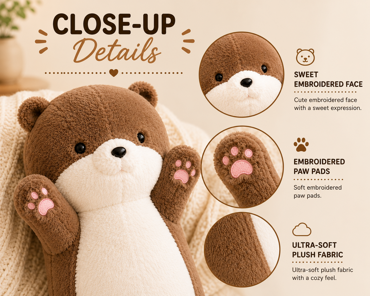Large plush bear pillow in brown and beige