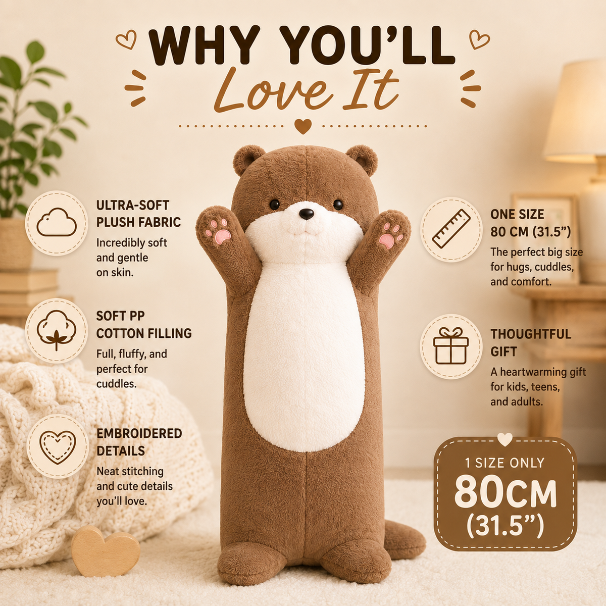Large plush bear pillow package details