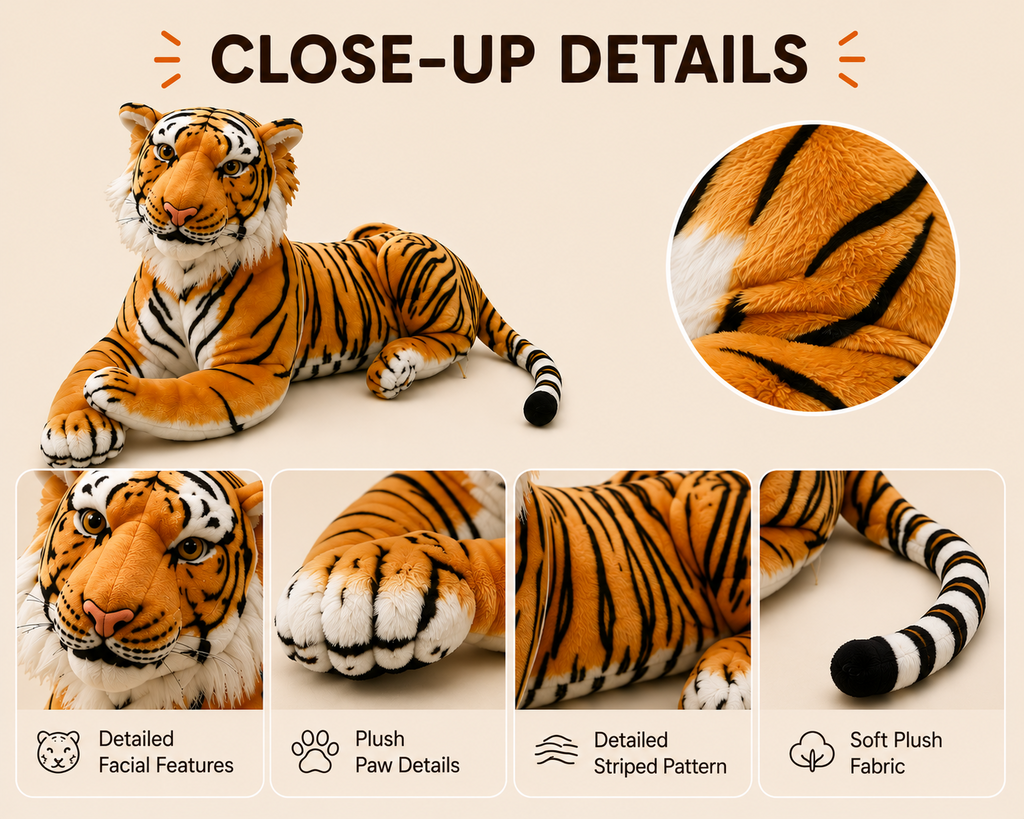Orange and white tiger plush available colors