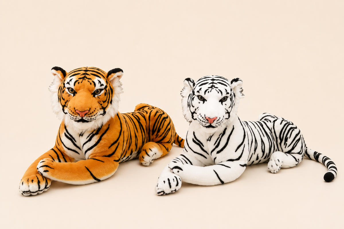 Orange and white tiger plush pillows