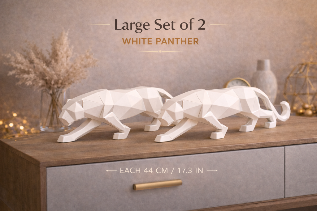 Large white geometric panther set of two