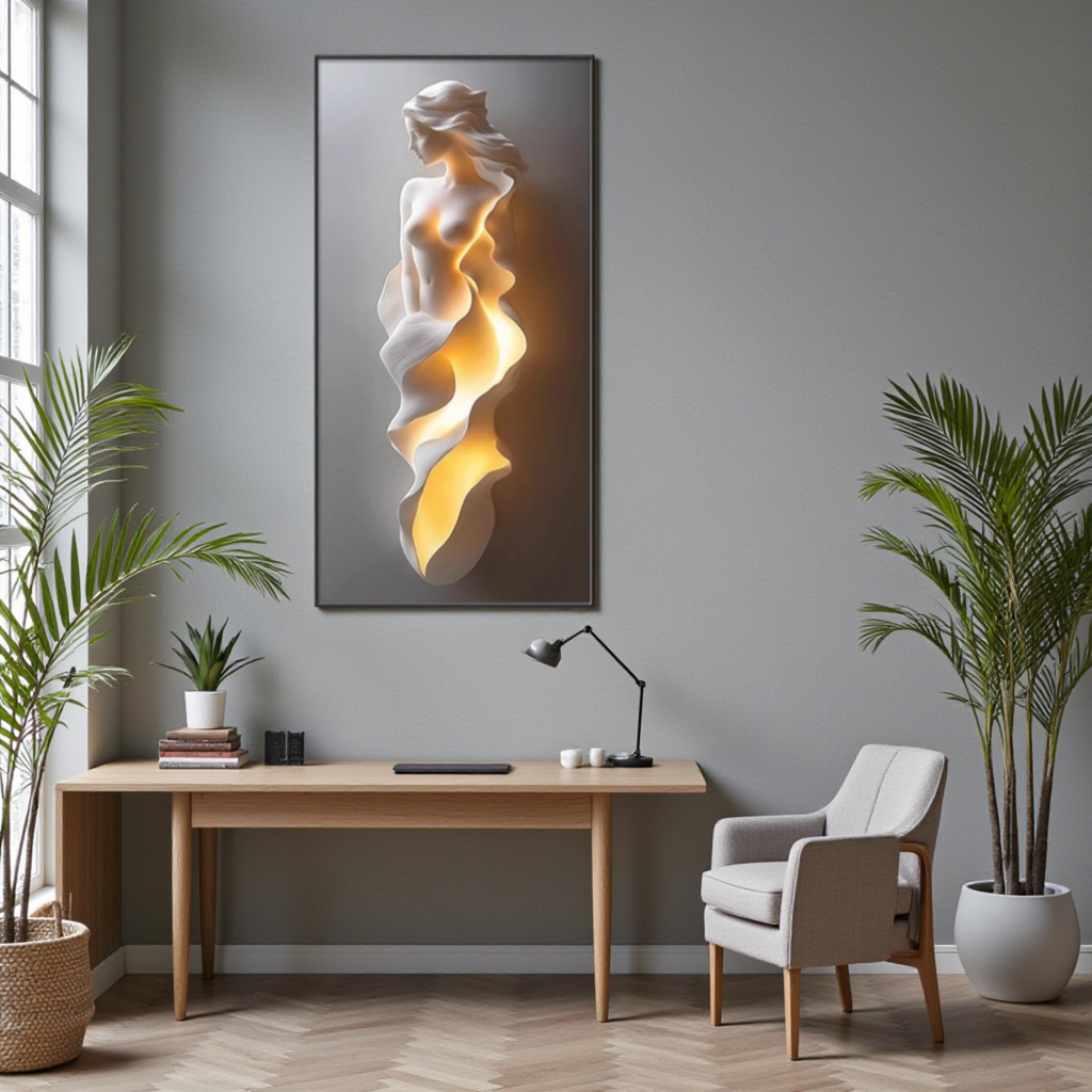 LED lighted nude wall art interior display