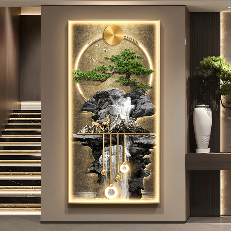 LED waterfall wall art in modern interior