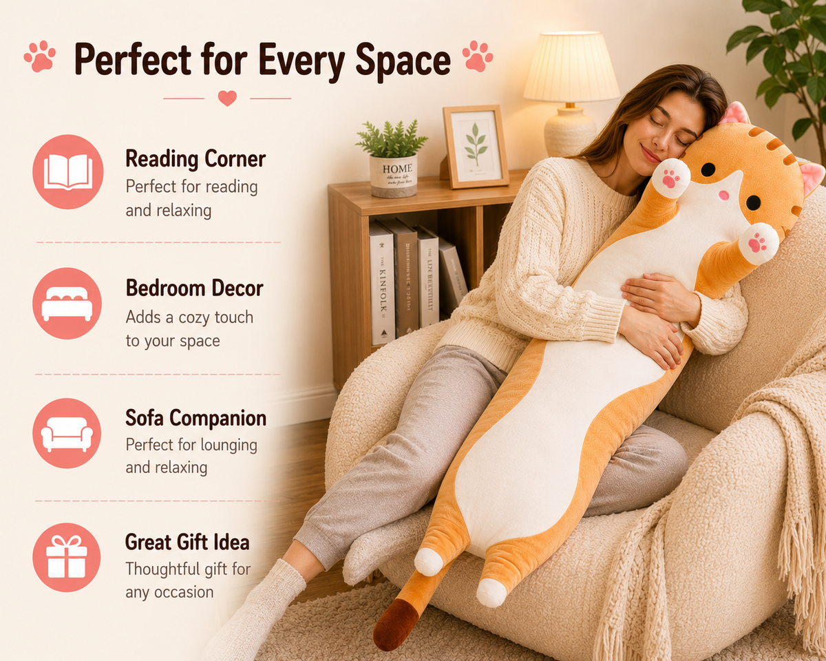 Long cat body pillow for reading corner bedroom sofa and gifting