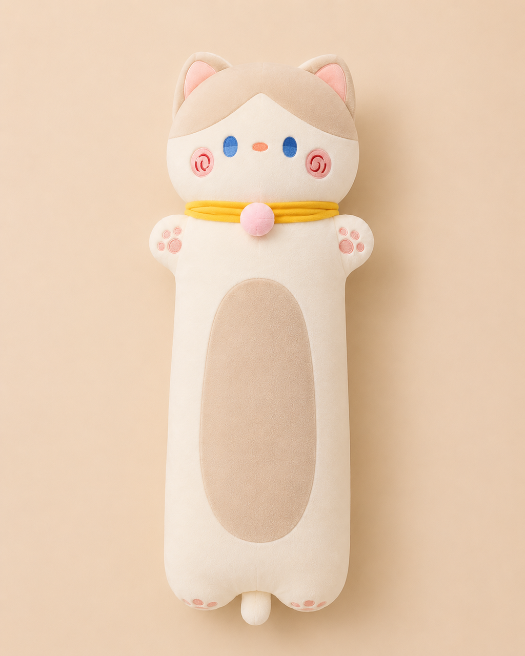Long cat plush body pillow style A with yellow ribbon