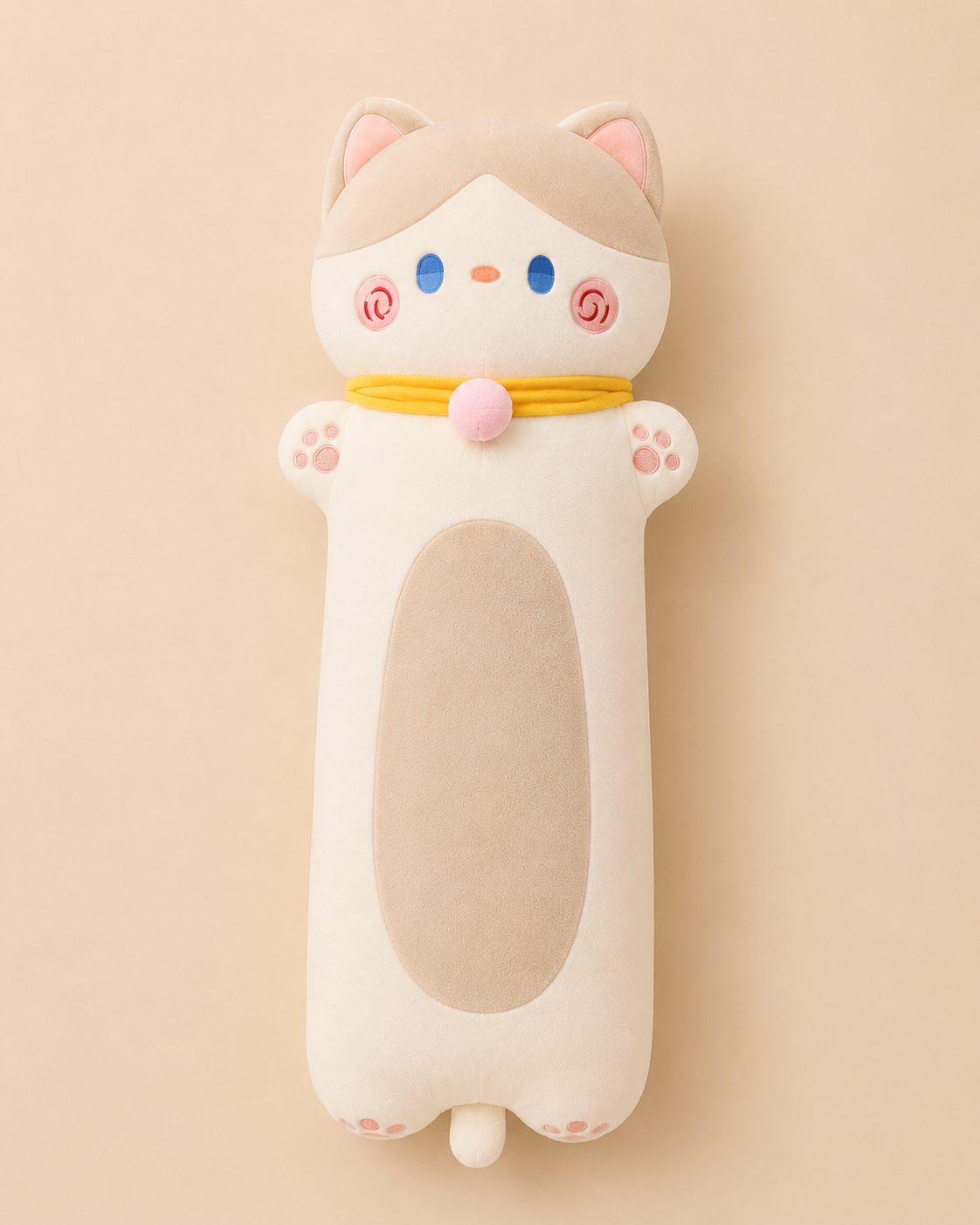 Long cat plush body pillow style A with yellow ribbon