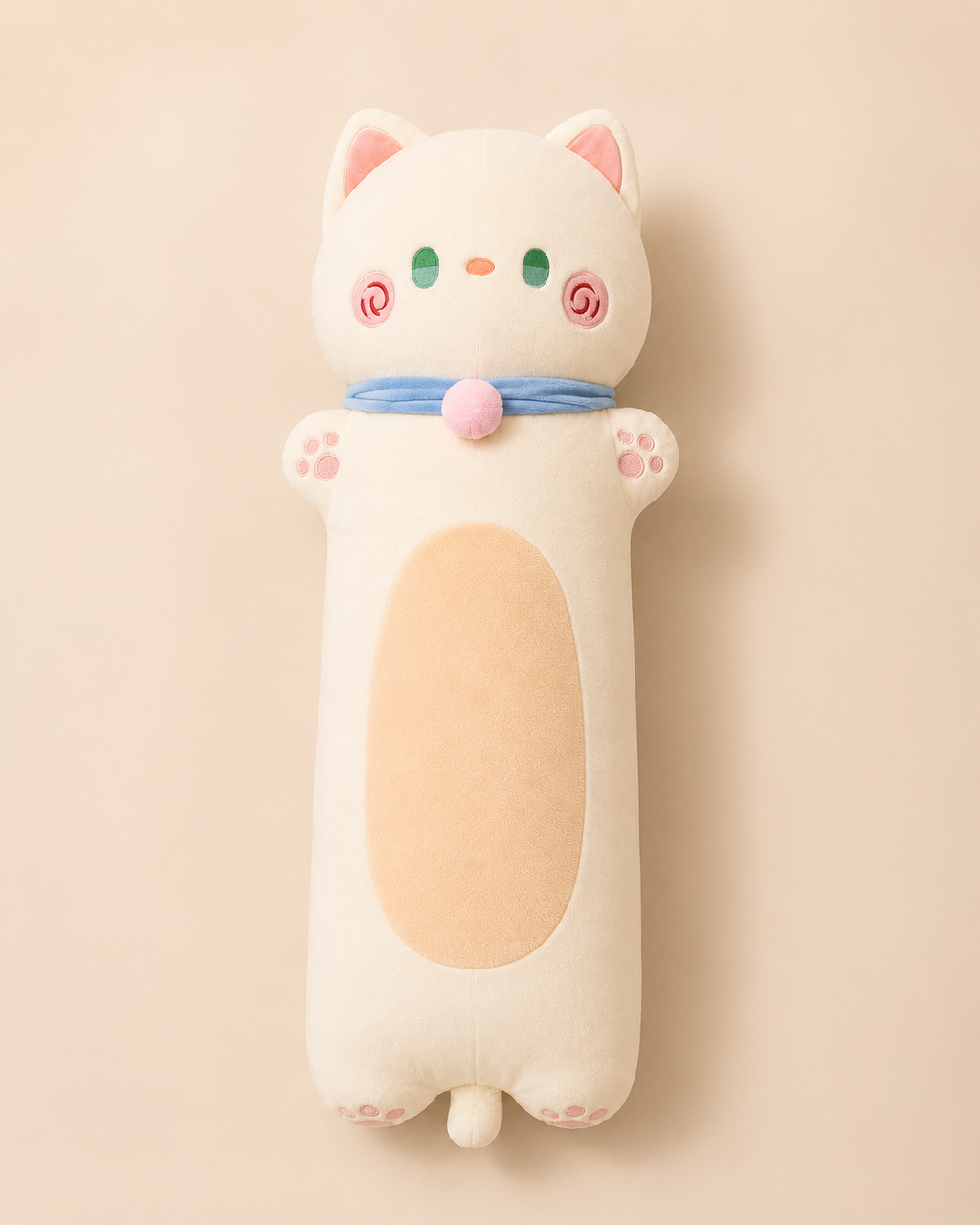 Long cat plush body pillow style B with blue ribbon
