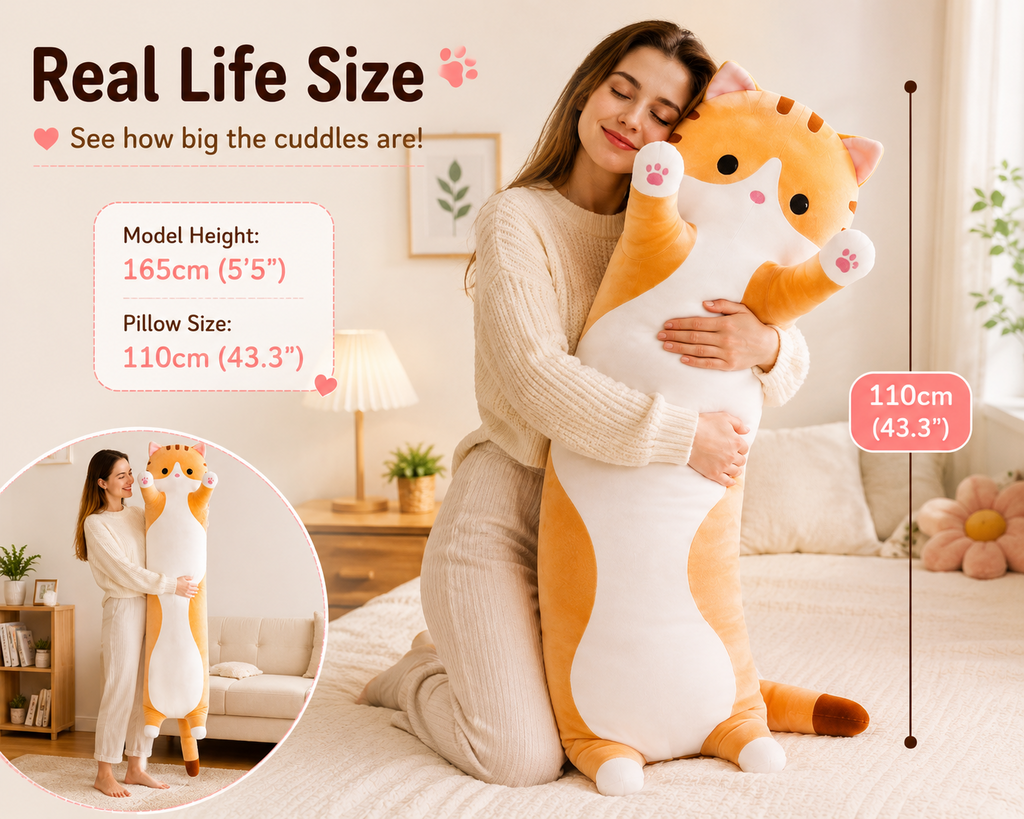 Long cat body pillow 110 cm real life size reference