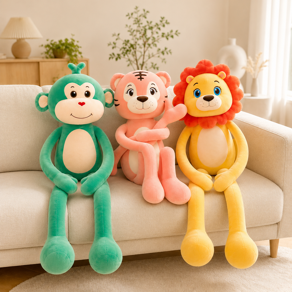 Long leg plush lion tiger and monkey