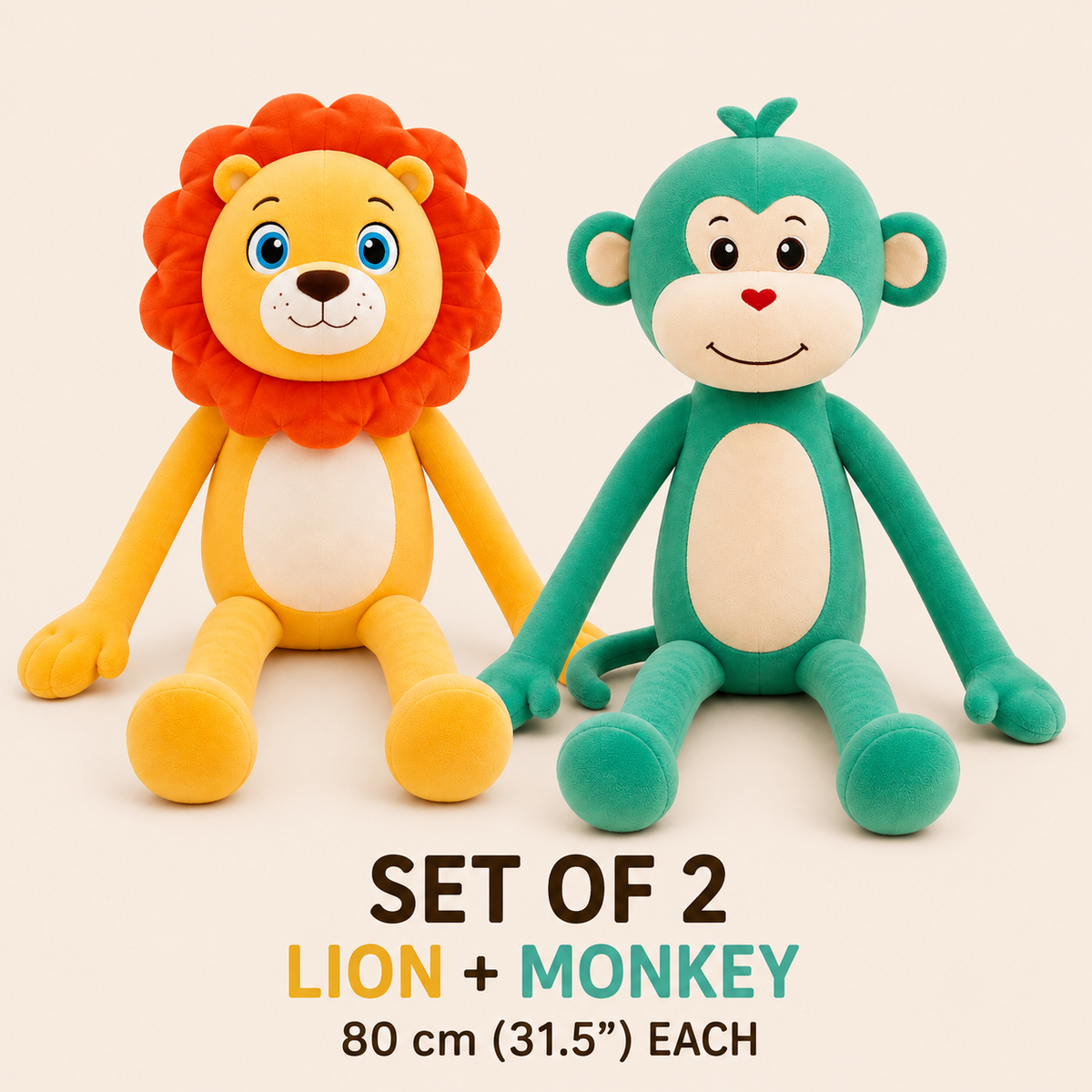 Set of 2 lion and monkey 80 cm plush