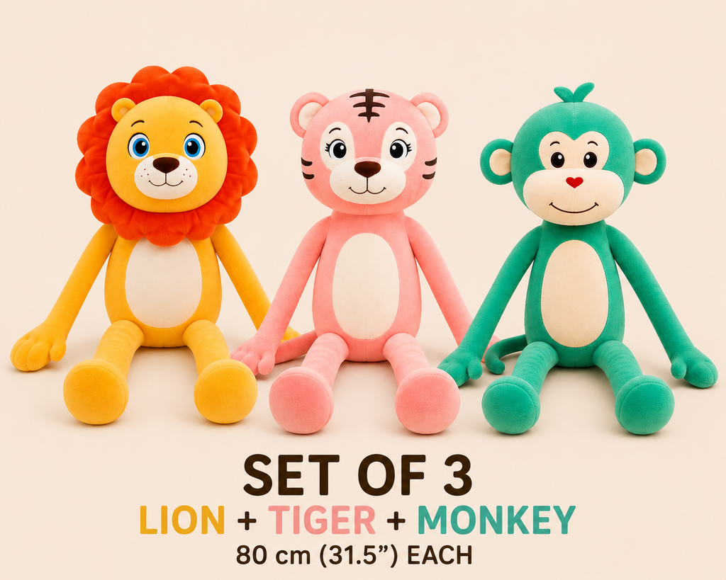 Set of 3 lion tiger monkey 80 cm plush