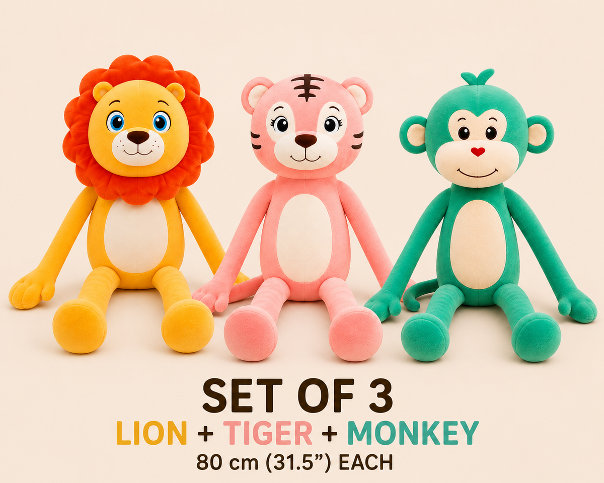 Set of 3 lion tiger monkey 80 cm plush