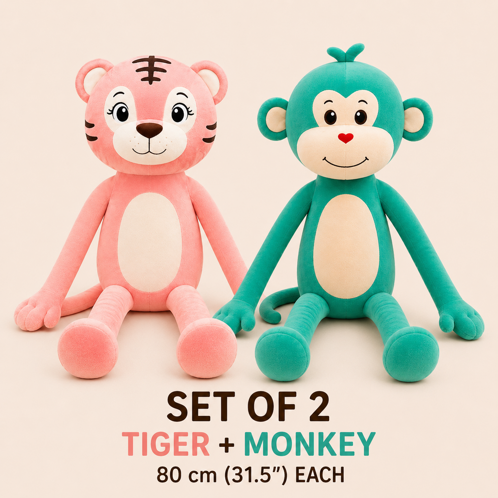 Set of 2 tiger and monkey 80 cm plush
