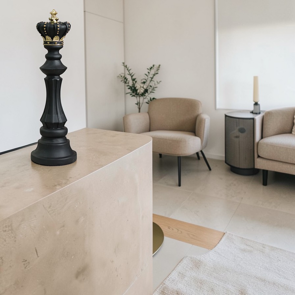 Black king chess sculpture as modern interior decor