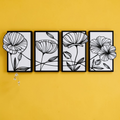 Black metal flower wall art set of 4 minimalist floral panels