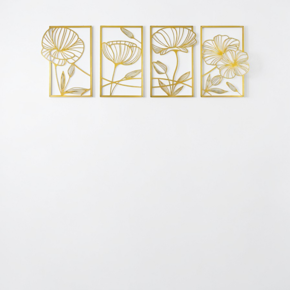 Gold metal flower wall art set of four floral panels