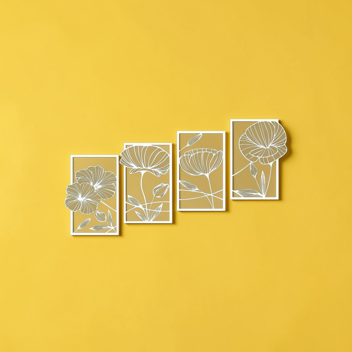 White metal flower wall art set of four minimalist floral panels
