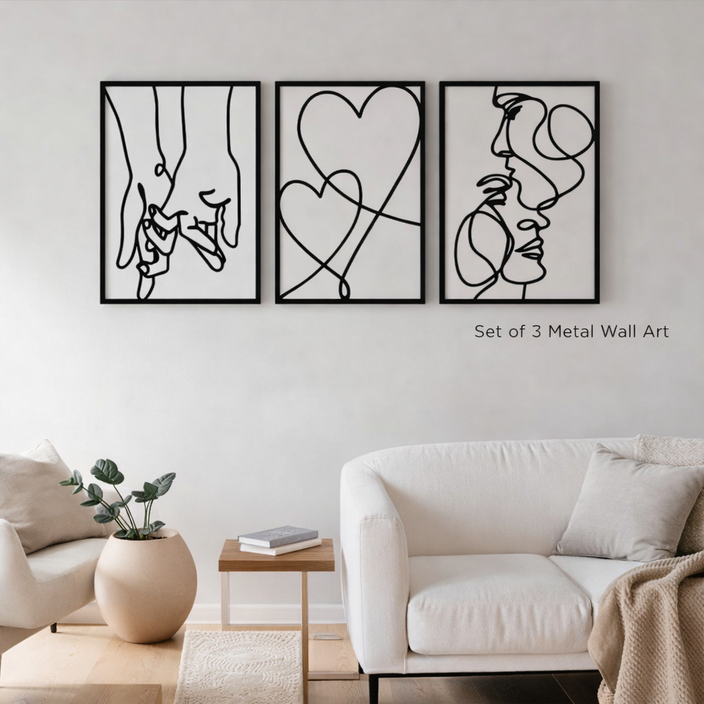 Minimalist metal wall art set of 3 in living room