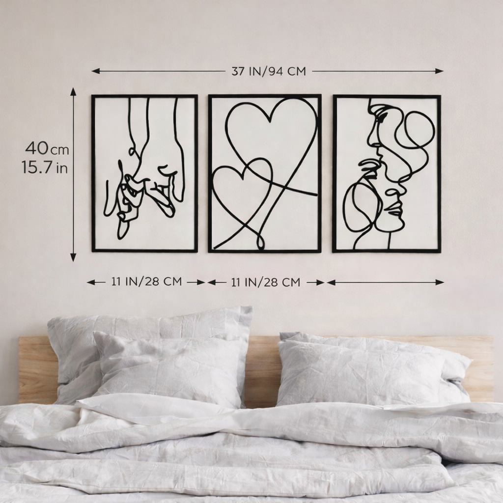Size reference for set of 3 metal wall art panels, 28 by 40 cm each