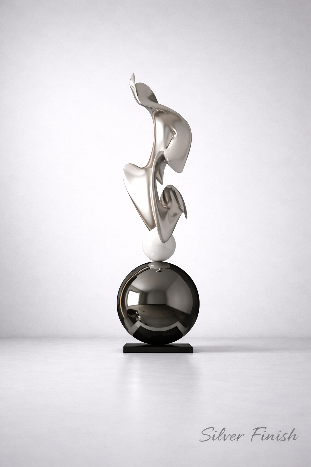 Modern abstract floor sculpture silver finish