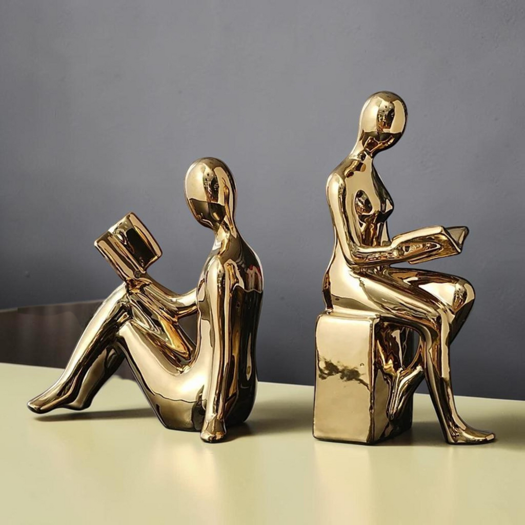 Gold minimalist reading figure bookends product view