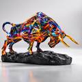 Color Fusion charging bull sculpture on black base