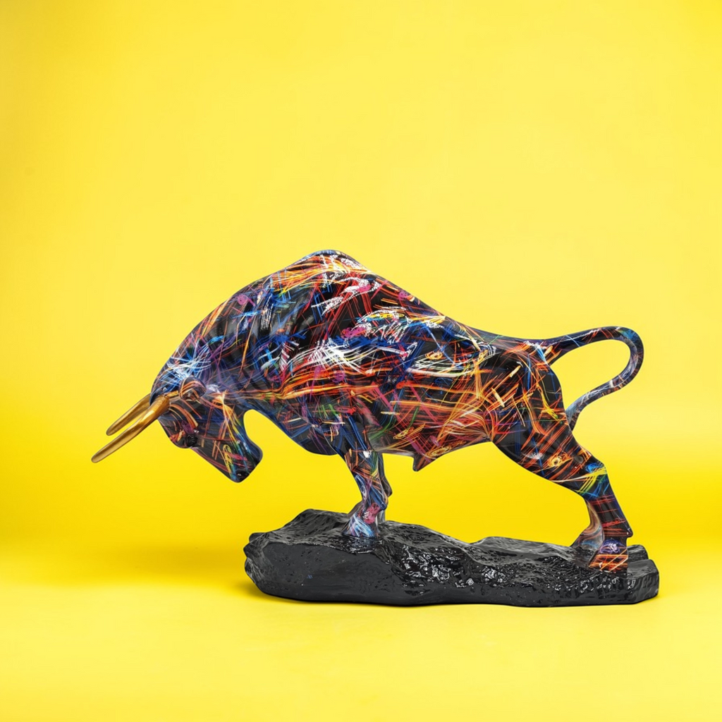 Color Fusion Bull sculpture on yellow background