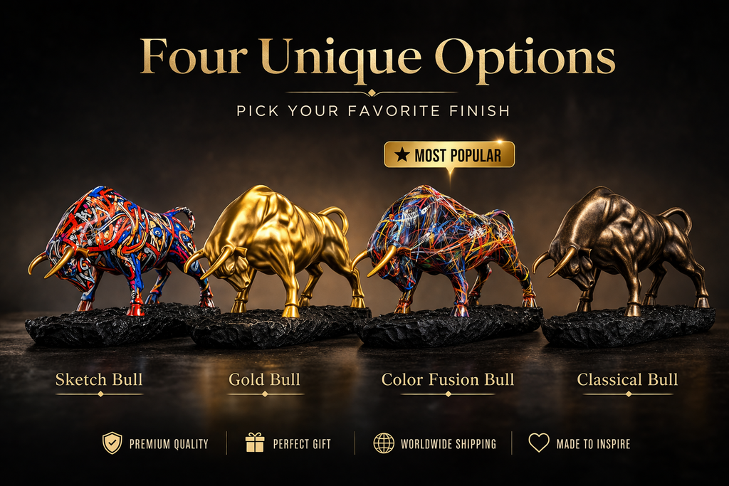 Four bull sculpture finish options